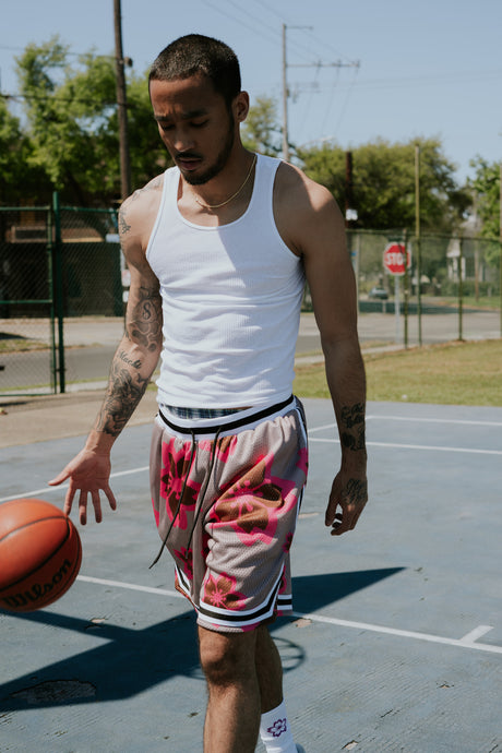 Blossom Varsity Shorts (Sand/Brown/Pink) - likesushi