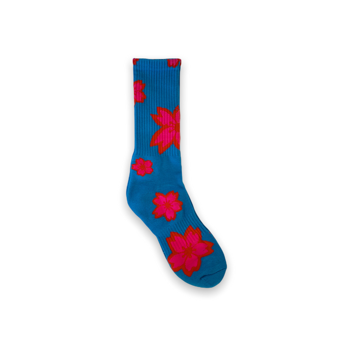 Blossom Pattern Socks (Blue/Pink/Infrared) - likesushi