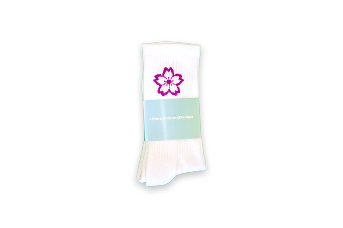 Blossom Logo Crew Socks (White/Purple) - likesushi