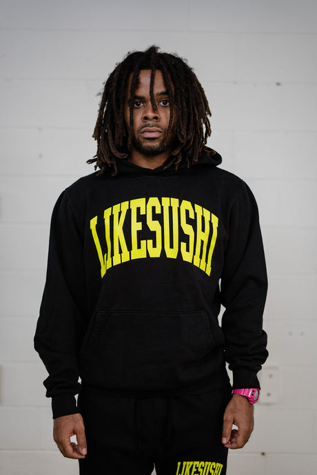 Arch Logo Hooded Sweatshirt (Black/Matte Neon) - likesushi
