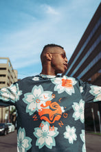 Load image into Gallery viewer, likesushi x glbl wrmng Blossom Longsleeve Mesh Jersey (glbl green/orange) - likesushi
